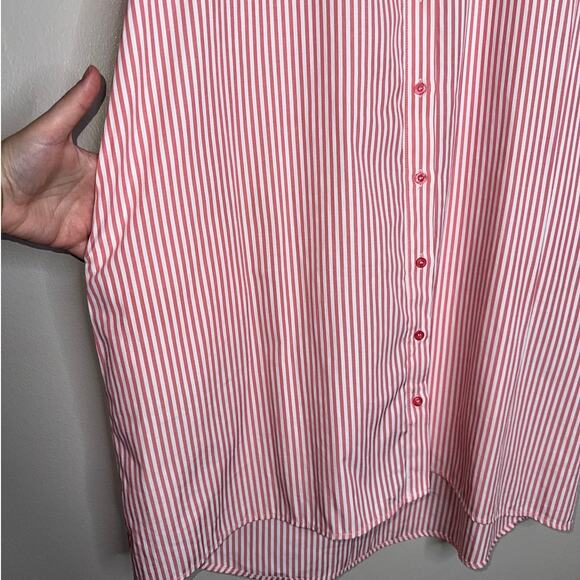 Lili Sidonio Pink White Striped Button Down Shirt Dress XS Roll Tab Sleeve - Picture 4 of 6